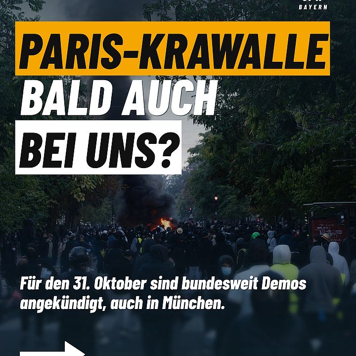 Grafik der JFW Bayern zu den angekündigten Demos am 31. Oktober